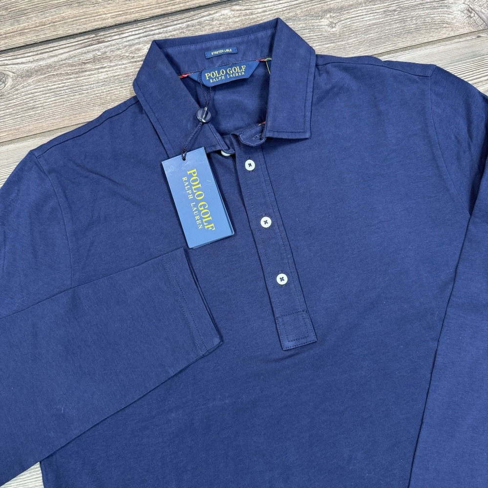 Polo Golf Ralph Lauren Mens Long Sleeve Polo Shirt Navy MEDIUM Stretch Lisle